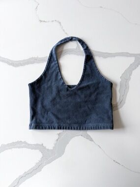 3/$20⚡️ Brandy Melville Navy Blue Halter Crop Top Washed Out Stretch